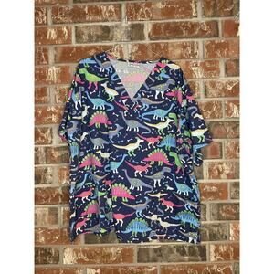 UA Scrubs Dinosaur Print Scrub Top 3X Short Sleeve Plus Size Medical Pediatric